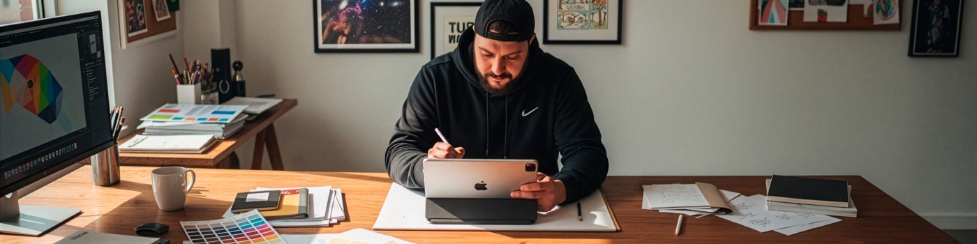 Tiago Martins trabalhando em um projeto de design